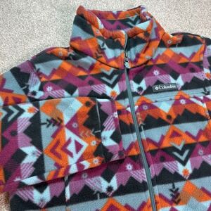 Columbia Kids Fleece Jacket Geometric Print Full Zip Youth Large 14-16